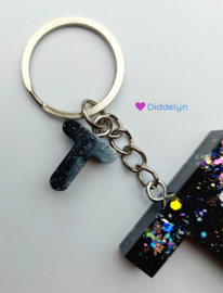 Letter T - Zwart glitters