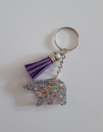 Ijsbeer sleutelhanger Paars Glitter