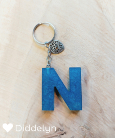 Letter N -  Blauw glitter