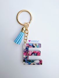 Letter E -  Multicolor Stone ♡ blauw kwastje