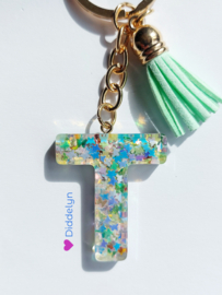 Letter T  -  Multicolor ster groen ♡ mint kwastje