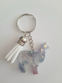 Sleutelhanger Alpaca - Zilver glitter