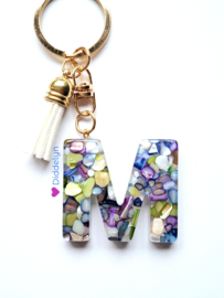 Letter M -  Multicolor Stone paars ♡ Wit
