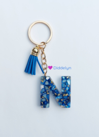 Letter N - Stone blauw met goud flakes ♡ blauw