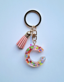 Letter C -  Multicolor hartjes ♡ roze kwastje