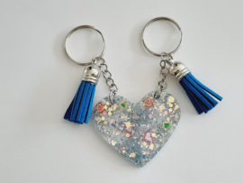 BFF set van 2 sleutelhangers - Glitter met blauwe kwastjes
