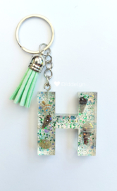 Letter H - Schelpen glitter ♡ mint groen kwastje