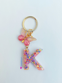 Letter K -  Multicolor ster ♡ vlinder roze