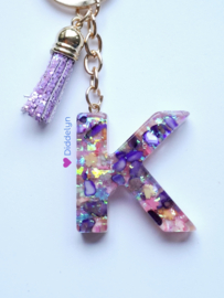 Letter K -  Multicolor paars ♡ glitter roze