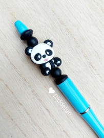 Pen aqua blauw - Panda ♡ zwart