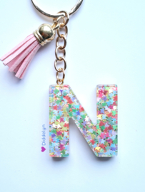 Letter N -  Multicolor vlindertjes ♡ roze