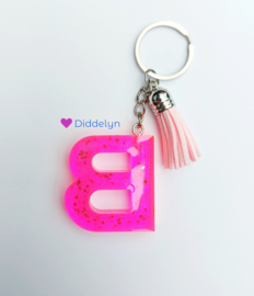 Letter B -  Roze glitter
