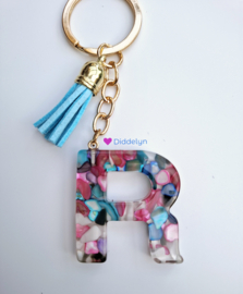 Letter R -  Multicolor Stone ♡ blauw kwastje