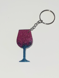 Sleutelhanger Wijnglas - Roze / blauw