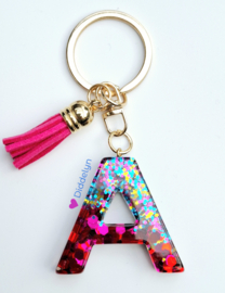 Letter A -  Multicolor Fuchsia ♡ roze kwastje