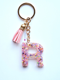 Letter R -  Multicolor sterretjes ♡ roze