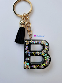 Letter B - Zwart met ster glitters