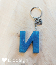 Letter N -  Blauw glitter