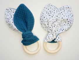 Bijtring knuffeldoek Dots & petrol