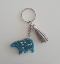 Ijsbeer sleutelhanger Blauw - grijs kwastje