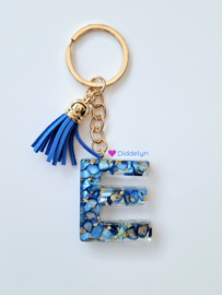 Letter E -  Blauw Stone & gold flakes ♡ Blauw