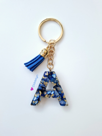 Letter A -  Blauw Stone & gold flakes ♡ Blauw