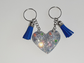 BFF set van 2 sleutelhangers - Glitter met blauwe kwastjes