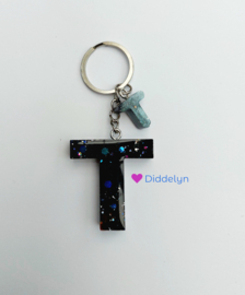Letter T - Zwart glitters