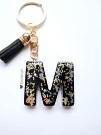 Letter M - Zwart en zilver glitter ♡ Zwart