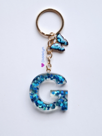 Letter G -  Blauwe hartjes ♡ vlindertje