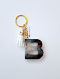 Letter B - Zwart,  Wit & Goud ♡ wit kwastje