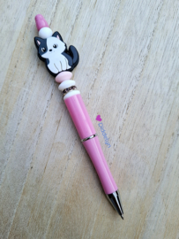 Roze pen -  Wit /grijze Poes