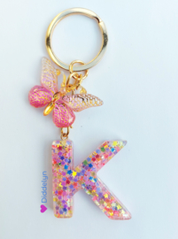 Letter K -  Multicolor ster ♡ vlinder roze