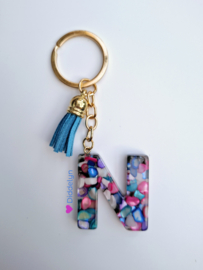 Letter N -  Multicolor Stone ♡ blauw kwastje