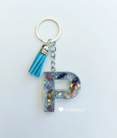 Letter P - Schelpen en blauwe glitters ♡ blauw kwastje