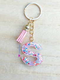 Letter S -  Multicolor sterretjes ♡ roze