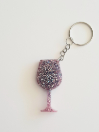Sleutelhanger Wijnglas - glitter lila