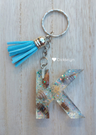 Letter K - Schelpen glitter ♡ blauw kwastje