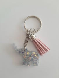 Olifant glitter met licht roze kwastje