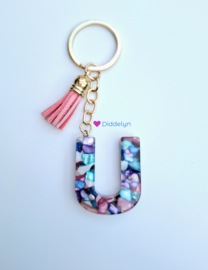 Letter U -  Multicolor Stone ♡ roze kwastje