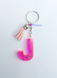 Letter J -  Roze glitter