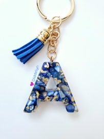 Letter A -  Blauw Stone & gold flakes ♡ Blauw