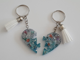 BFF set van 2 sleutelhangers - Blauw met witte kwastjes