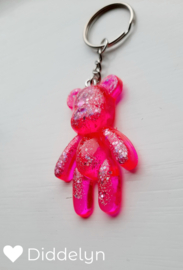 Sleutelhanger Teddy bear - Fel roze glitter