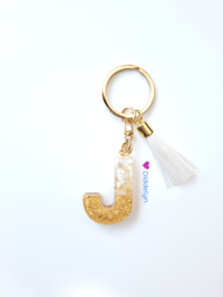 Letter J -  Wit met goud ♡ wit kwastje