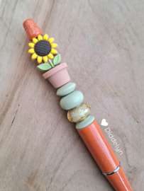 Pen oranje glitter - zonnebloem terra