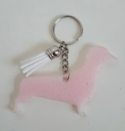 Teckel sleutelhanger licht roze