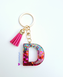 Letter D -  Multicolor Fuchsia ♡ roze kwastje