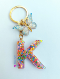 Letter K -  Multicolor sterretjes ♡ vlinder blauw