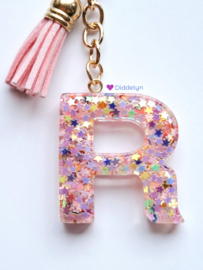 Letter R -  Multicolor sterretjes ♡ roze
